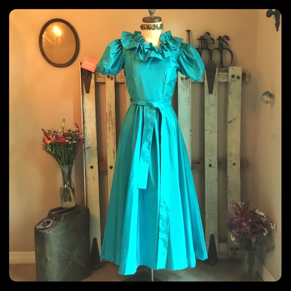 Turquoise Vintage Dress 80s Inspired Prom/Costume